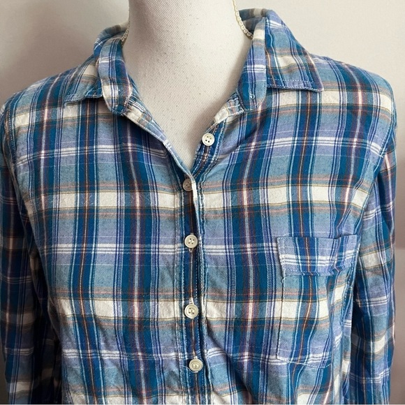 J. Crew • Blue White Plaid Half Button Down Shirt - Picture 2 of 4